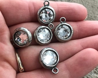 Swarovski Crystal Clear Charm, Antiqued Silver Pendant,  Jewelry Making Artisan Findings, Carsons Cove, PW-S001