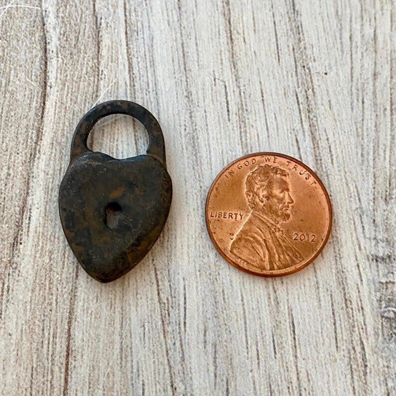 Heart Lock Charm, Rustic Brown Lock Pendant, Artisan Jewelry Supplies, Carson's Cove, BR-6184 image 6