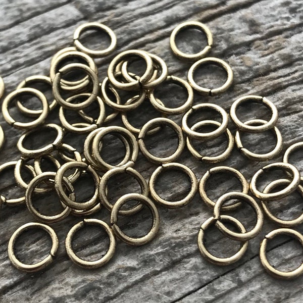 6mm Jump Rings, Gold Jump Rings, Antiqued Jump Rings, 50 jump rings, GL-3004
