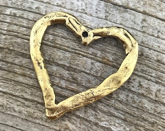 Heart Pendant, Gold Large Open Heart, Love Charm, Antiqued Gold, Wedding Gift Bridesmaid, Carson's Cove, GL-6024