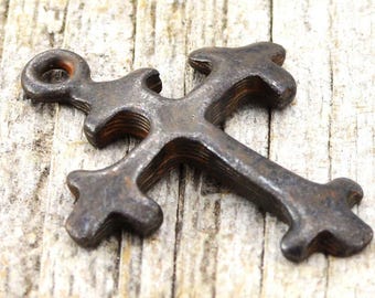 Cross Charm, 2, Antiqued Cross, Pendant, Rosary, Rustic Brown Cross, Patina Cross, Spanish Cross, Crucifix, BR-6006