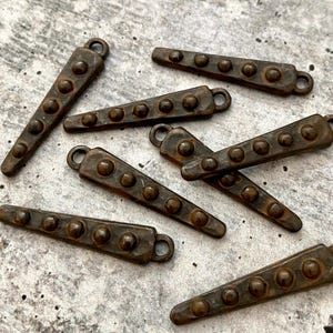 2 Dotted Dangles, Antiqued Rustic Brown Spike Charms, Jewelry Making Components Supplies, BR-6146