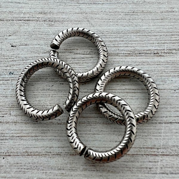 16mm Extra Large Antiqued Pewter Jump Rings, Thick Textured Jump Ring, Connectors Links, 4 Rings for Jewelry Supply, PW-3001