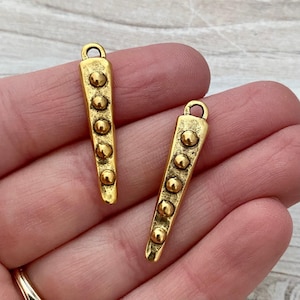 2 Dotted Dangles, Antiqued Gold Spike Charms, Jewelry Making Components Supplies, GL-6146