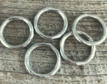 Hammered Hoop Ring Connector, Silver Eternity Ring, Leather Connector, Circle Link, Charm Holder, Silver Large Connector, PW-6139