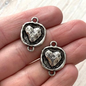 2 connecteurs en argent coeur gonflé, Fournitures pour fabrication de bijoux artisanale, PW-6157 image 1