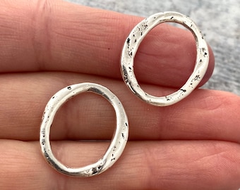 2 Organic Ring Links, Lightweight Eternity Connector, Silver Oval Hoop, Circle Jewelry Supply, SL-6113