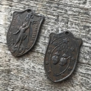 2 Medallas de San Miguel, Medalla Católica, Dije Religioso Rústico Marrón, Escudo del Arcángel Miguel, Protégenos, Joyería Cristiana, BR-6186