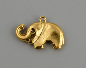 Elephant Charm, Gold Animal Pendant, Jewelry Making Charm Bracelet Supplies, GL-6358