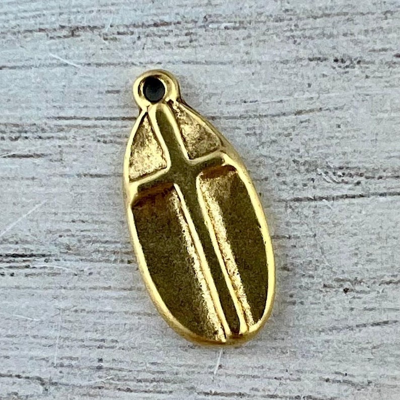 Oval Cross Charm, Gold Pendant, Artisan Jewelry Findings, GL-6309 image 1