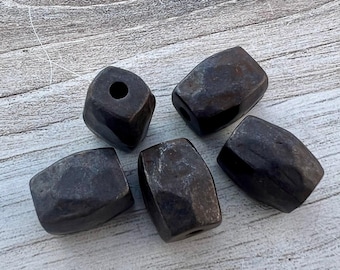 Chunky, Smooth Rectangle Artisan Tube Spacer Bead, Rustic Brown Finding, Jewelry Components Supplies, BR-6281