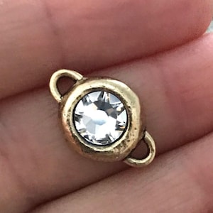 Swarovski kristallklar strass-kopplingsberlock, antikt guldhänge, smyckestillverkningsdetaljer, GL-6403