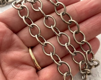 Large Smooth Chain, Oval Cable Bulk Chain By Foot, Silver Necklace Bracelet Jewelry Making PW-2028