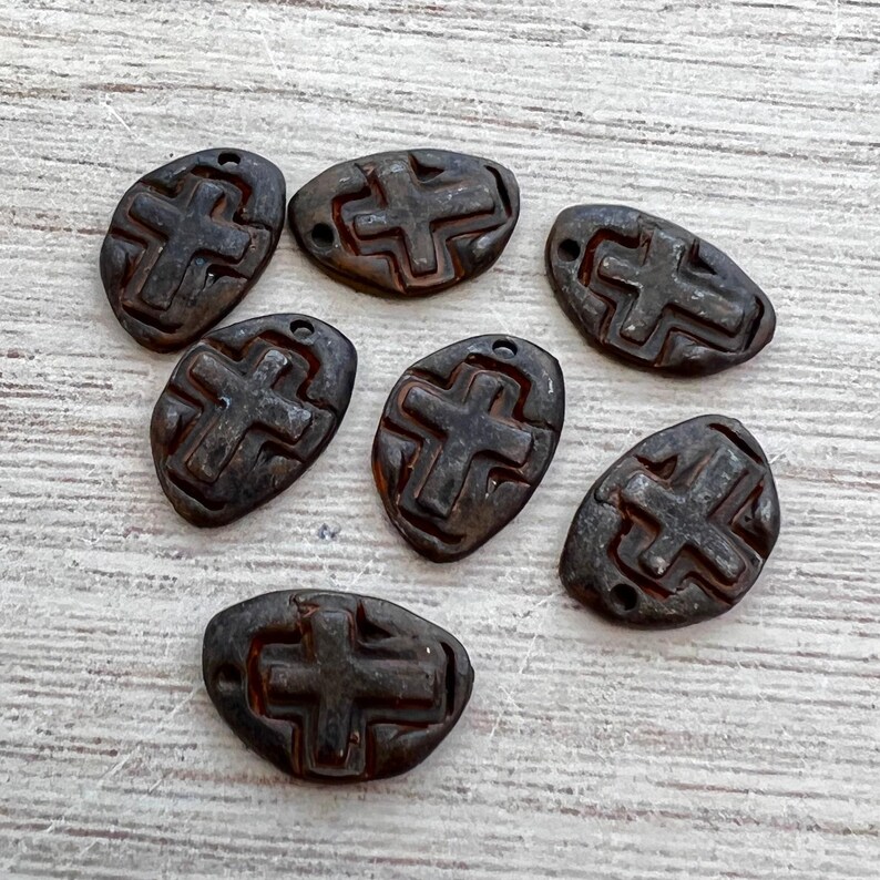 2 Hammered Small Cross Charm, Rustic Brown Artisan Cross, Religious, Spiritual Jewelry Making, BR-6226 image 3