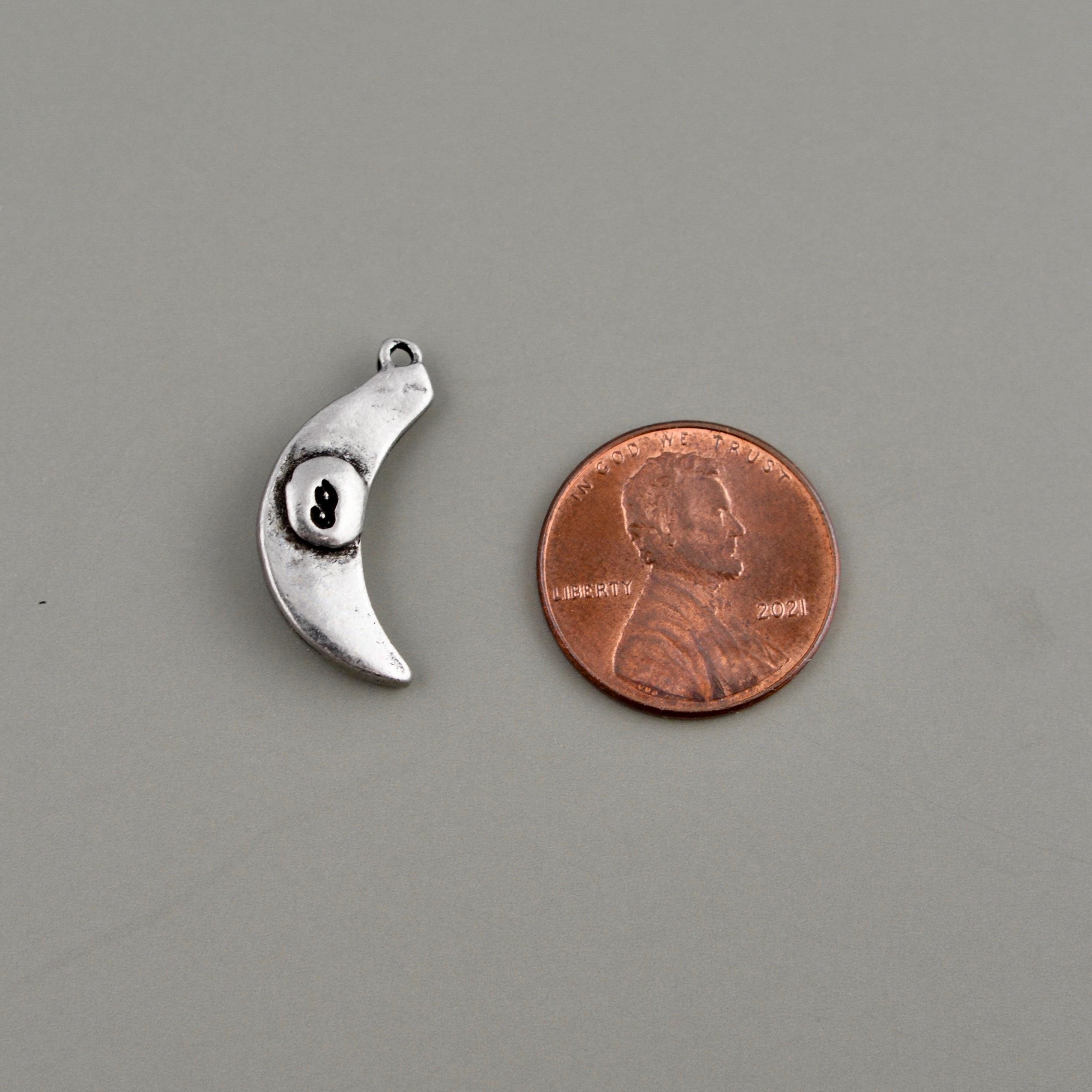 Small Textured Crescent Moon Crystal Rhinestone Pendant, Silver