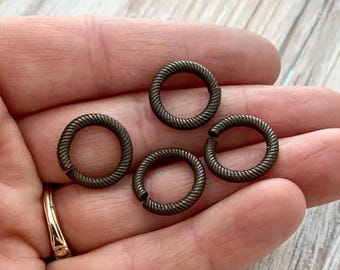 Anillas rústicas extragrandes de 14 mm en marrón oscuro, conectores gruesos con textura envejecida, eslabones de latón, 4 anillas, suministro de joyería BR-6391