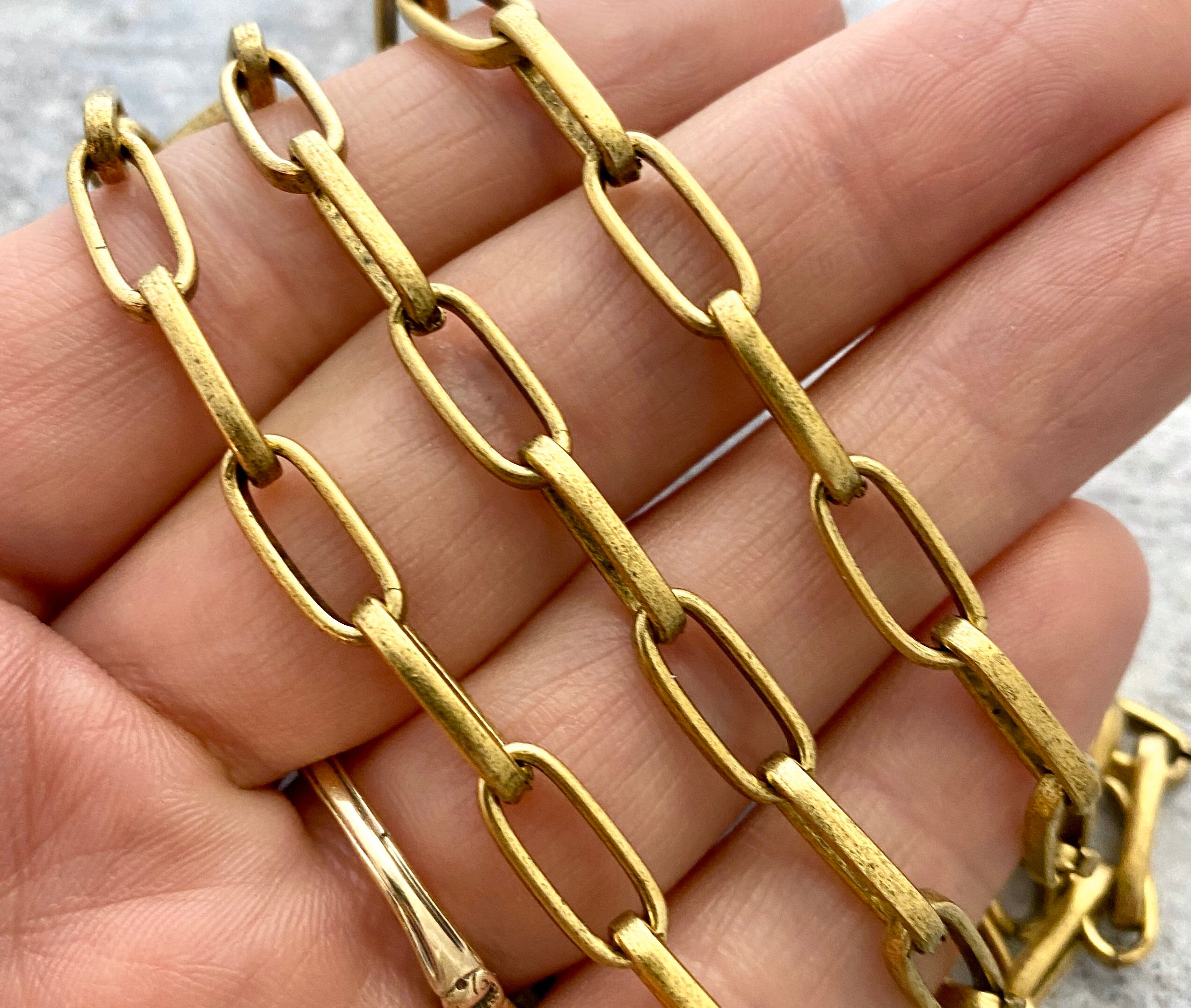 Large Gold Chain Flat Link Rectangle Gold Chain by the Foot Etsy