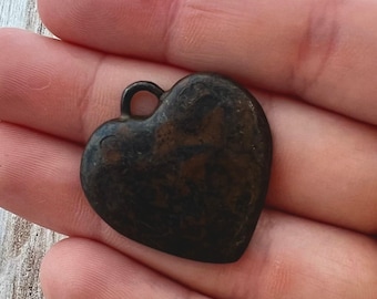 Brown Medium Heart Pendant, Vintage Smooth Puffy Heart Charm, Jewelry Making, BR-6267