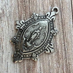 Medalla de María Francesa, colgante de flor de lis, dije de plata antigua, joyería cristiana religiosa católica, PW-6081