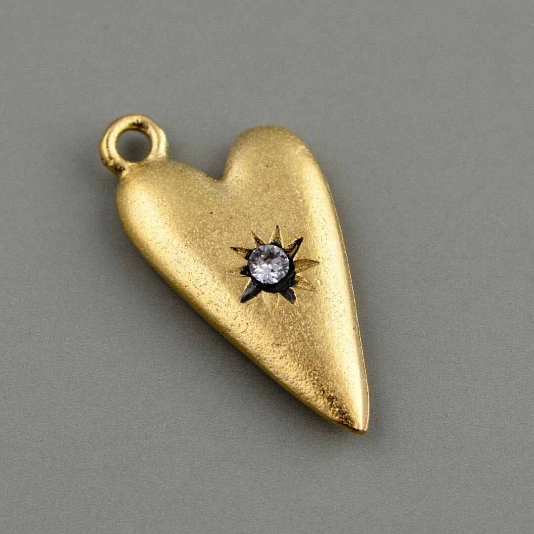 Medium Gold Double Sided Rhinestone Heart Pendant, Jewelry Making ...