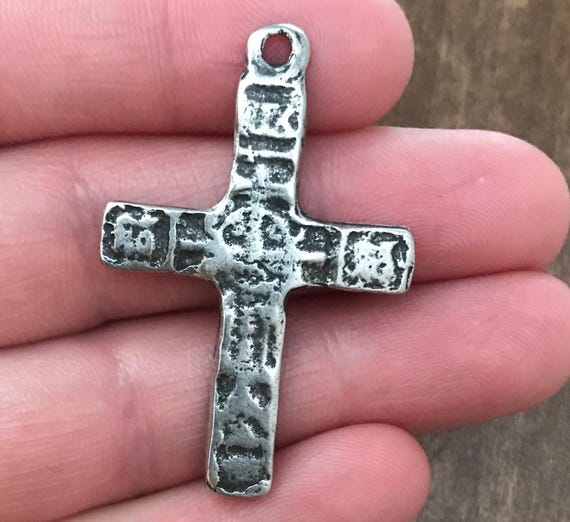 TRES BELLE CROIX ANCIENNE XIXème en ARGENT avec 1/2 PERLE FINE et TURQUOISE EUR 340,00 - FR