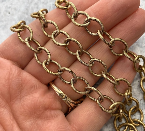 Brass Oxidized Brass Textured Oval Cable Chain by the Foot