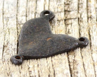 Heart Connector, Heart Pendant, Rustic Brown Heart, Rosary Centerpiece, 3 Way Connector, Patina Heart, Centerpiece, Antiqued, BR-6003