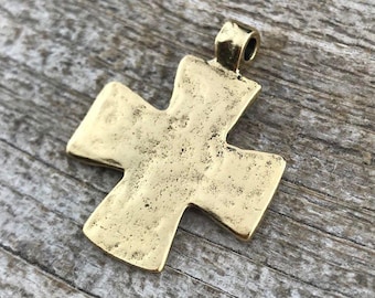 Hamrat korshänge, guldkors, läderhänge, hantverkskors, religiösa smycken, korsberlock, kristna smycken, present till henne, GL-6138