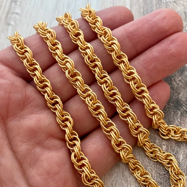 Vintage Multi Ring, Textured Etched Chain, Soldered Circle Cable Bulk Chain By Foot, 24K Gold Jewelry Making, GL-2034