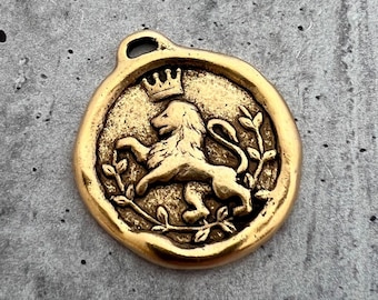 Grote gesoldeerde leeuwhanger, Royal Heraldry Charm, Artisan Jewelry Components Supplies, GL-6232