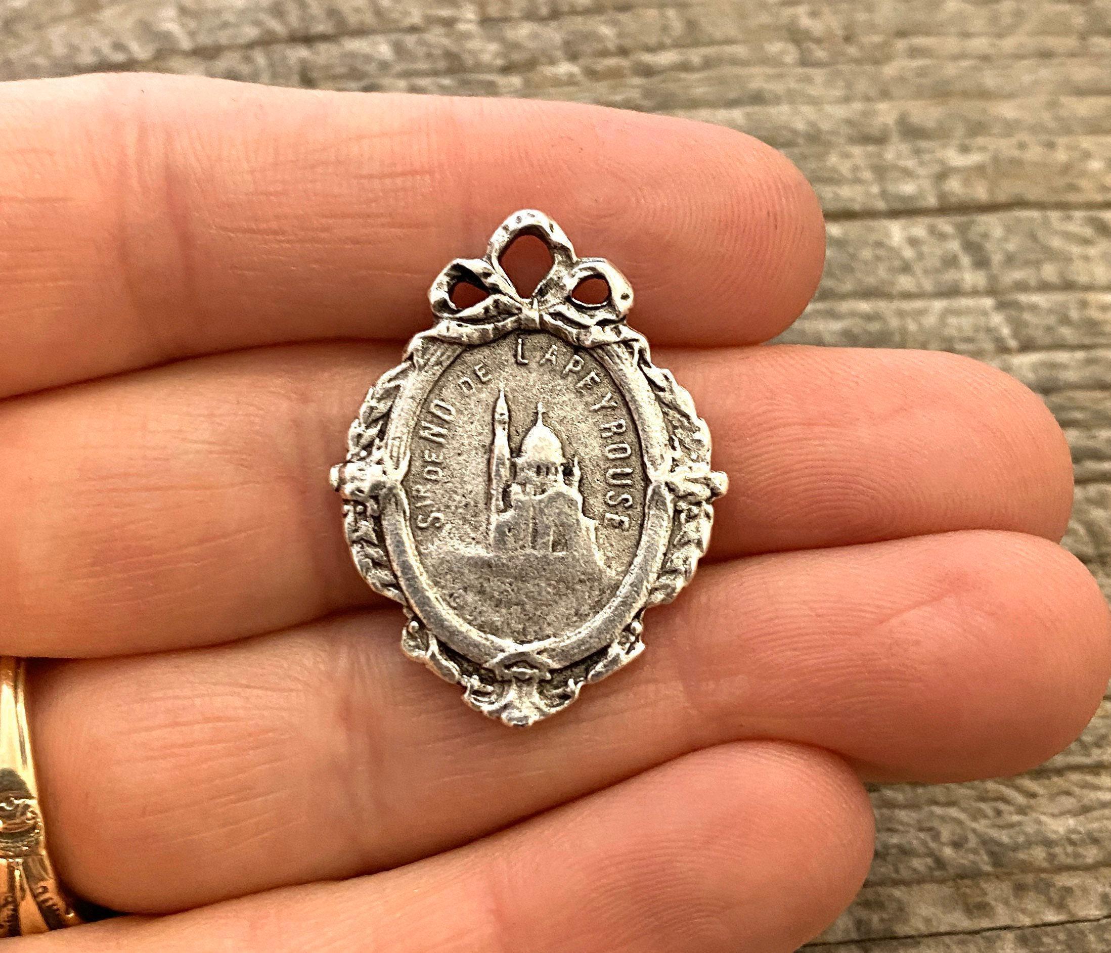 French Mary Medal With Bow, Notre Dame of Lapeyrouse, Silver Religious ...