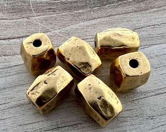 Chunky, Smooth Rectangle Artisan Tube Spacer Bead, Antiqued Gold Finding, Jewelry Components Supplies, GL-6281
