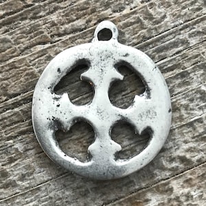 Ancient Circle Cross Charm, Cross Coin Token, Silver Religious Cross, Antiqued Silver Charm, Christian Jewelry Making Supplies, PW-6055 image 5