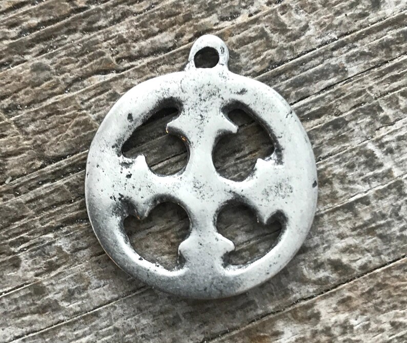 Ancient Circle Cross Charm, Cross Coin Token, Silver Religious Cross, Antiqued Silver Charm, Christian Jewelry Making Supplies, PW-6055 image 5
