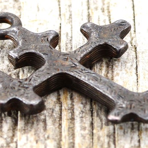 Cross Charm, 2, Antiqued Cross, Pendant, Rosary, Rustic Brown Cross, Patina Cross, Spanish Cross, Crucifix, BR-6006 image 5