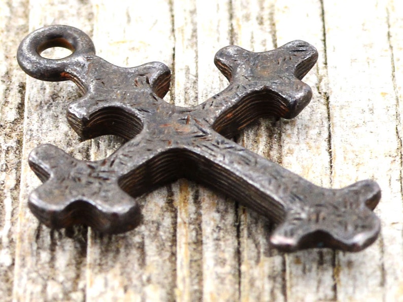 Cross Charm, 2, Antiqued Cross, Pendant, Rosary, Rustic Brown Cross, Patina Cross, Spanish Cross, Crucifix, BR-6006 image 5