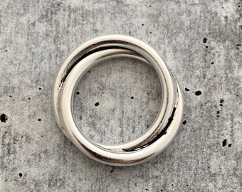 Double Ring Connector Link, Eternity Hoop Charm Holder, Leather Connector, Large Silver Circle, SL-6197