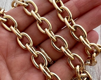 Large Chunky Oval Gold Chain, Thick Link Chain by the Foot, Jewelry Supplies, GL-2042