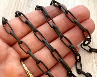 Large Clip Chain, Rustic Brown Flat Link Rectangle Chain by the Foot, Jewelry Supplies, BR-2020