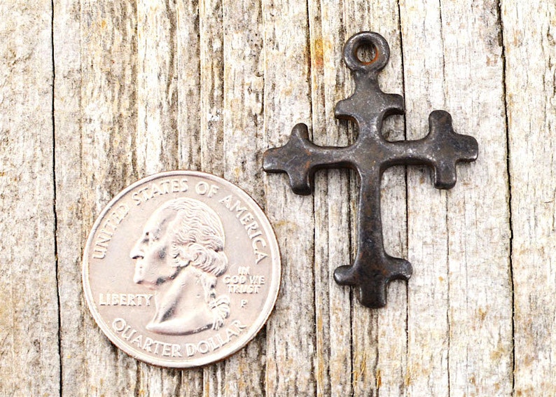 Cross Charm, 2, Antiqued Cross, Pendant, Rosary, Rustic Brown Cross, Patina Cross, Spanish Cross, Crucifix, BR-6006 image 4