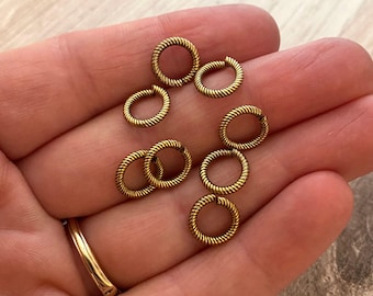 9mm Large Antiqued Gold Jump Rings, Textured Jump Ring, Brass Jump Rings, 10 rings, GL-3007