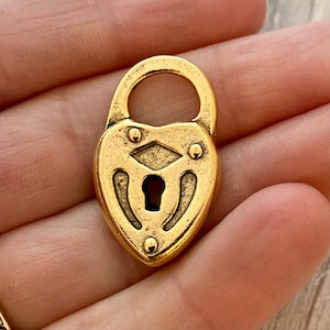 Herz Schloss Charm, Antique Gold Schloss Anhänger, Handwerker Schmuck Zubehör, Carson's Cove, GL-6184