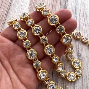 Large, Chunky Gold Crystal Rhinestone Chain Chain by the Foot, Jewelry Supplies, GL-2048