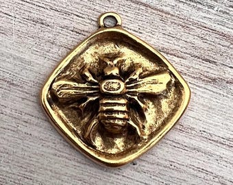 Stort bihänge, antikt guld diamantformad biberlock, hantverksmässiga smyckeskomponenter, GL-6261