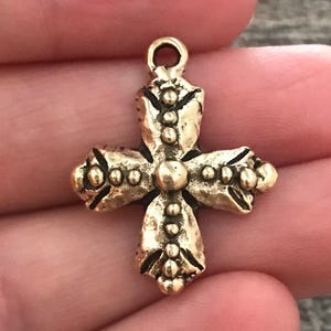 Bumpy Dotted Cross, Antiqued Gold, Artisan Pendant Charm, GL-6071
