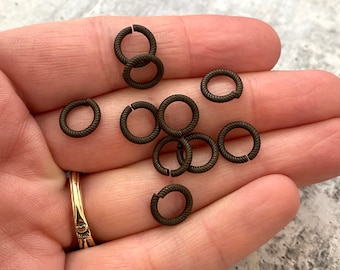 9mm Large Rustic Brown Jump Rings, Textured Jump Ring, Antiqued Jump Rings, 10 rings, BR-3007