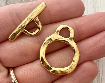 Large Organic Toggle Clasp, Antiqued Gold Closure, Artisan Necklace Jewelry Components, GL-6188