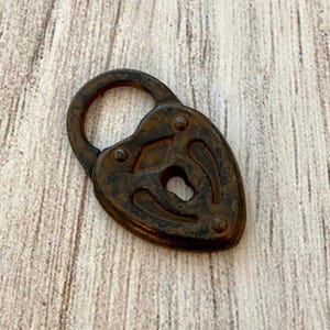 Heart Lock Charm, Rustic Brown Lock Pendant, Artisan Jewelry Supplies, Carson's Cove, BR-6184 image 1