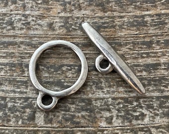 Smooth Toggle Clasp, Antiqued Silver Closure, Artisan Necklace Bracelet Components Findings, PW-6110
