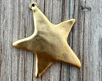 Large Smooth Star Pendant, Gold Artisan Charm for Jewelry Design, GL-6270